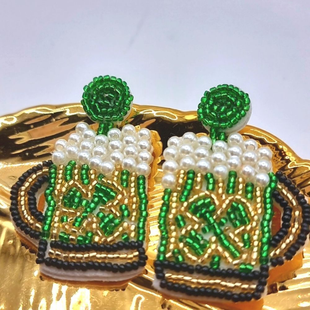 New Bling CLOVER BEER STEIN exquisite glass seed bead water drop earrings